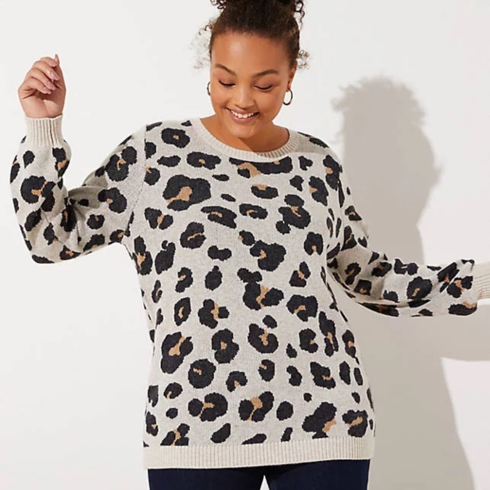 LOFT PLUS Leopard Print Jacquard Sweater Size 22/24
